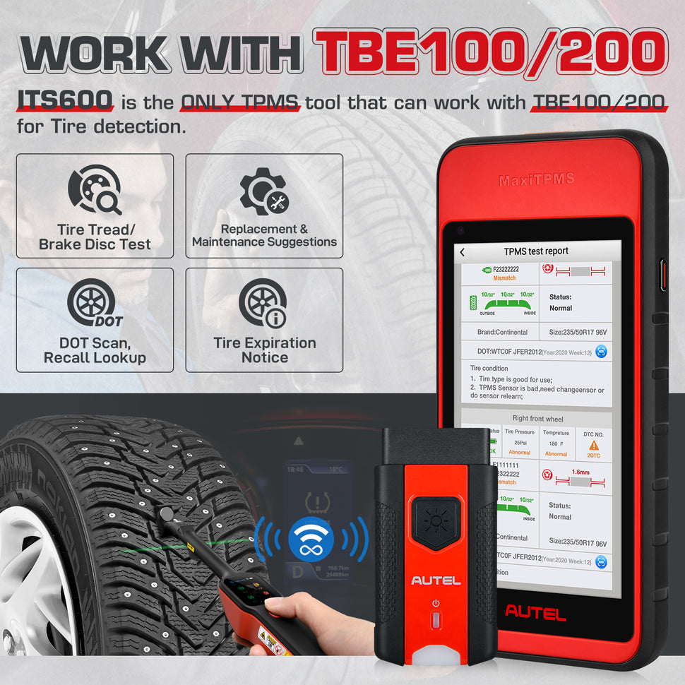 Autel MaxiTPMS ITS600 can work with Autel TBE200 or TBE100 for expanded tire services