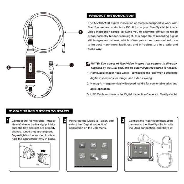100% Original Autel MaxiVideo MV108 8.5mm Digital Inspection Camera for MaxiSys Tablet Kit - Image 9