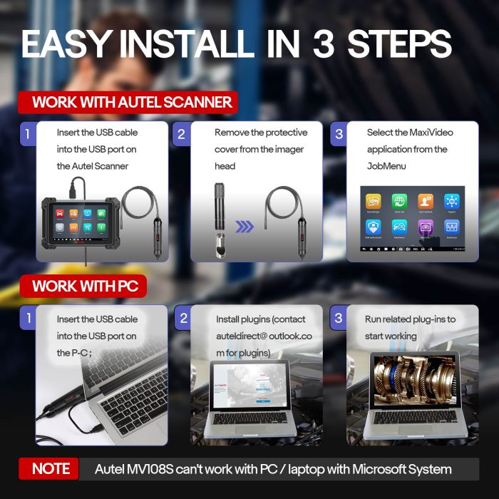 Autel MaxiVideo MV108S 8.5mm Digital Inspection Camera for MaxiSys Tablet Kit - Image 2