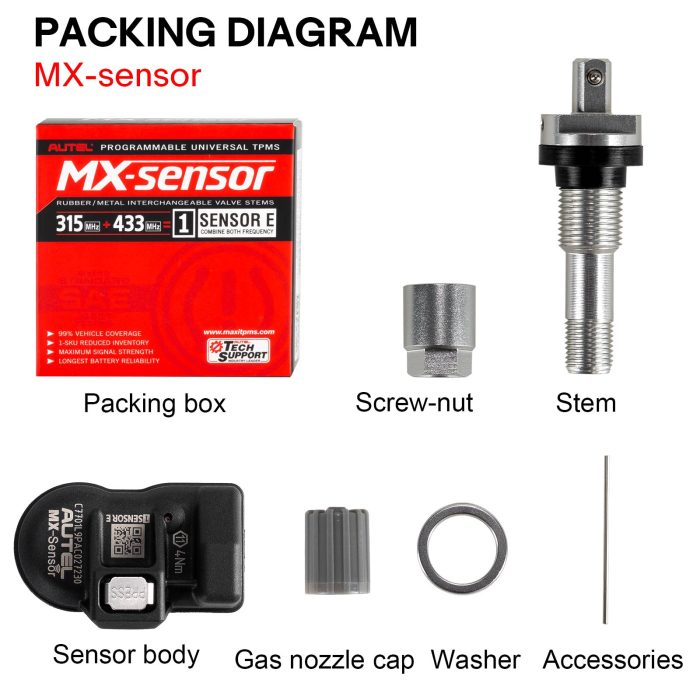 4pcs Autel MX-Sensor 433MHz and 315MHZ Universal Programmable TPMS Sensor - Image 5