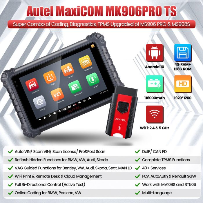 Autel MaxiCOM MK906Pro TS OBD2 Bi-Directional Diagnostic Scanner & TPMS Tool with ECU Coding No IP Restriction - Image 10