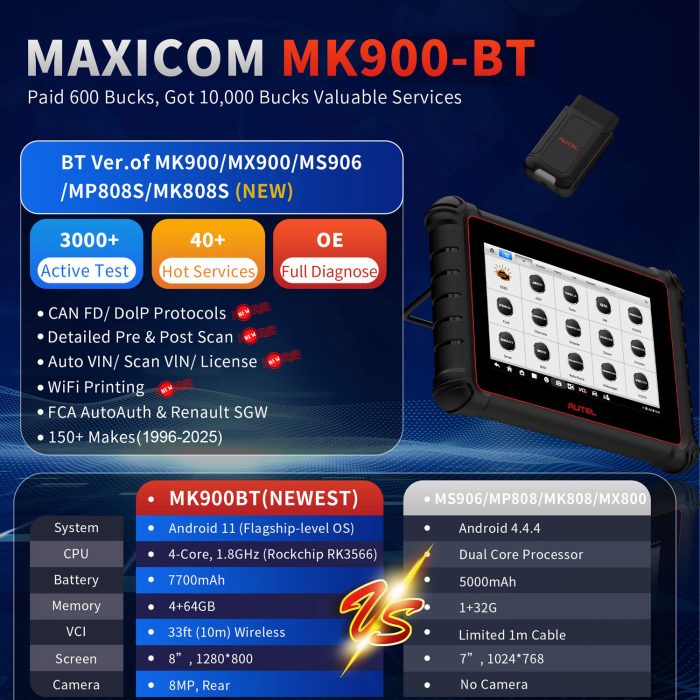 Autel MaxiCOM MK900-BT Android 11 All Systems Diagnostic Scanner Upgraded of MK808BT/ MX900 - Image 6