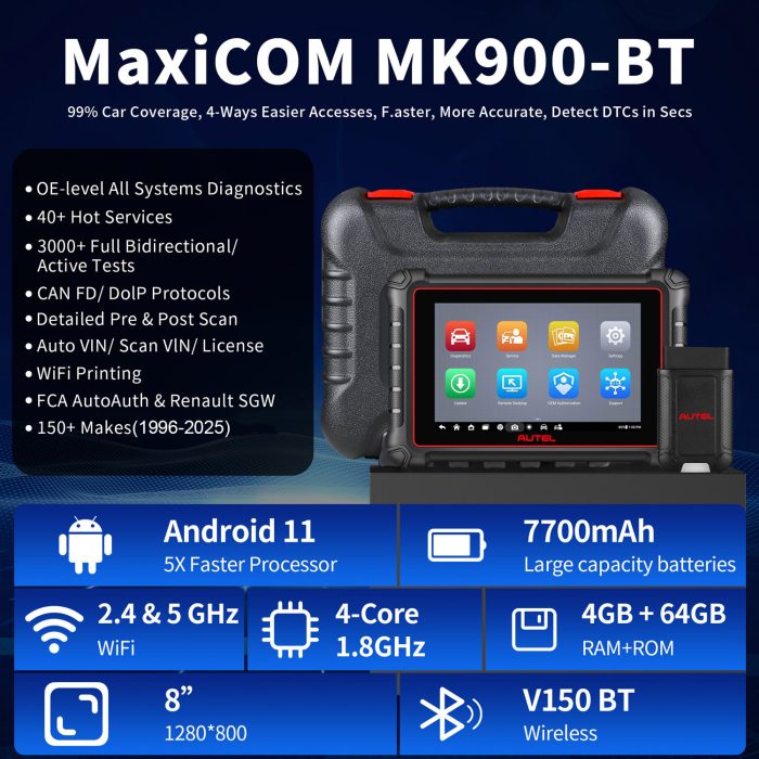 Autel MaxiCOM MK900-BT Android 11 All Systems Diagnostic Scanner Upgraded of MK808BT/ MX900 - Image 7