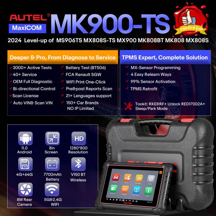 2025 Autel MaxiCOM MK900TS All Systems Diagnostic Scanner with Android 11.0 Full TPMS Functions - Image 8