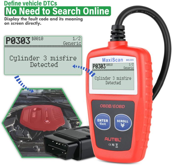 Autel MaxiScan MS309 Universal OBD2 Scanner Engine Light Fault Code Reader, Reading & Erasing Codes, Viewing Freeze Frame Data - Image 2
